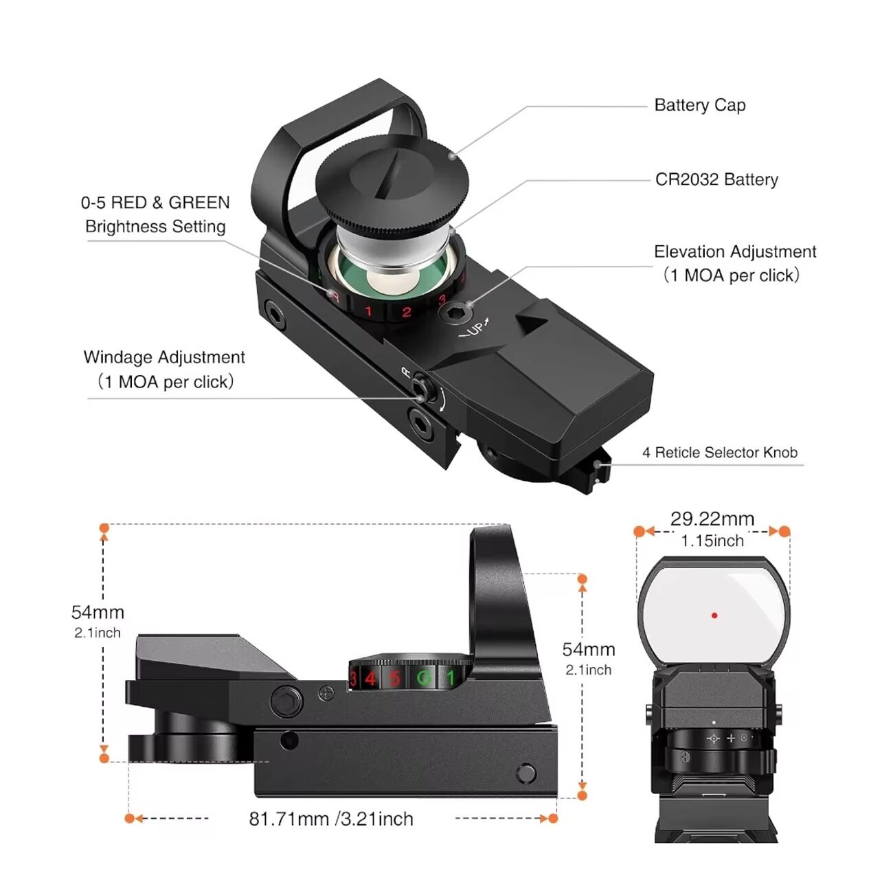HD101 Tactical 4 Reticle Red Dot Sight - Ảnh 11