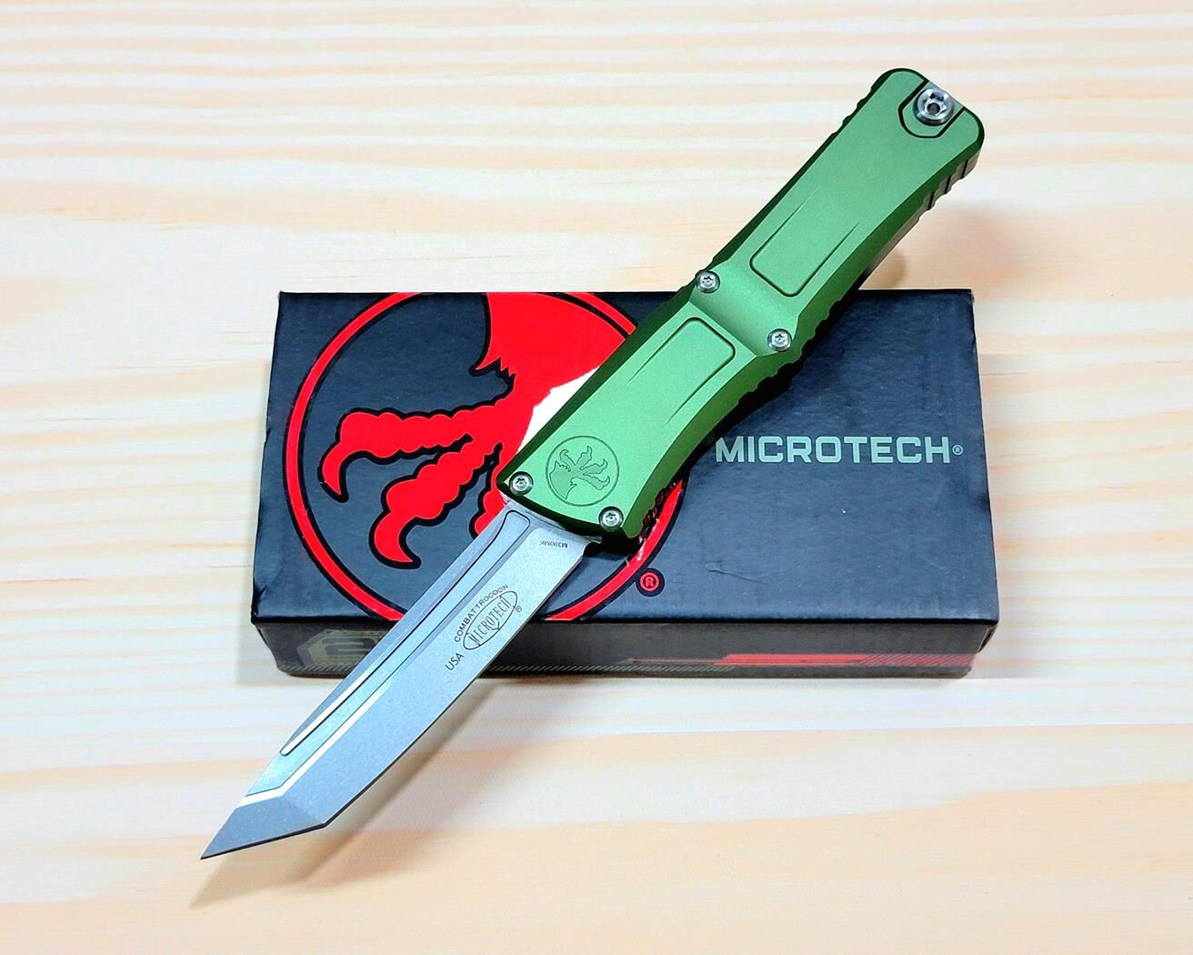 Microtech Combat Troodon Gen III Tanto Edge Stonewashed OTF Knife (SV-GR)