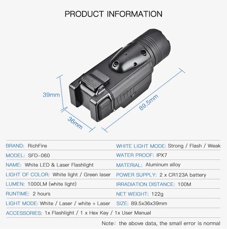 RichFire SFD-060 Pistol Light + Laser (1000Lumen) - Ảnh 8